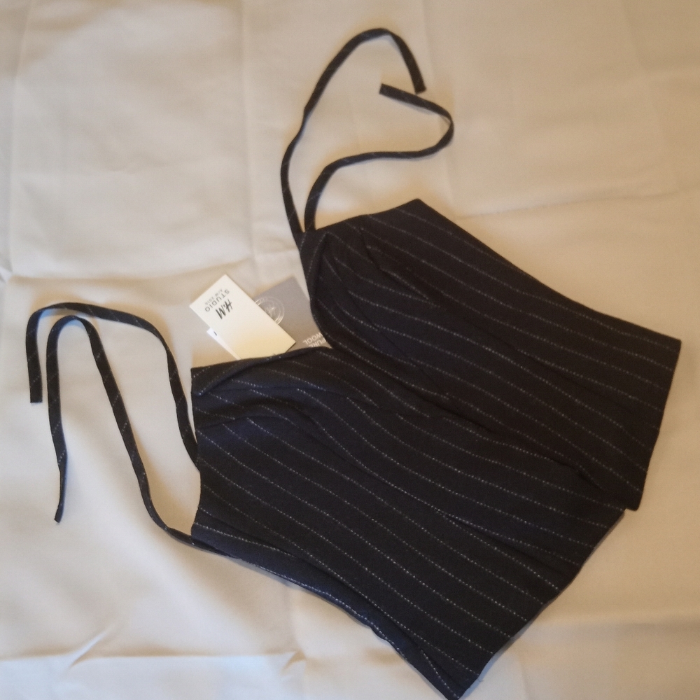 H&M Wool Corset Black Pinstrip Bustier Strapless Top Sz 4